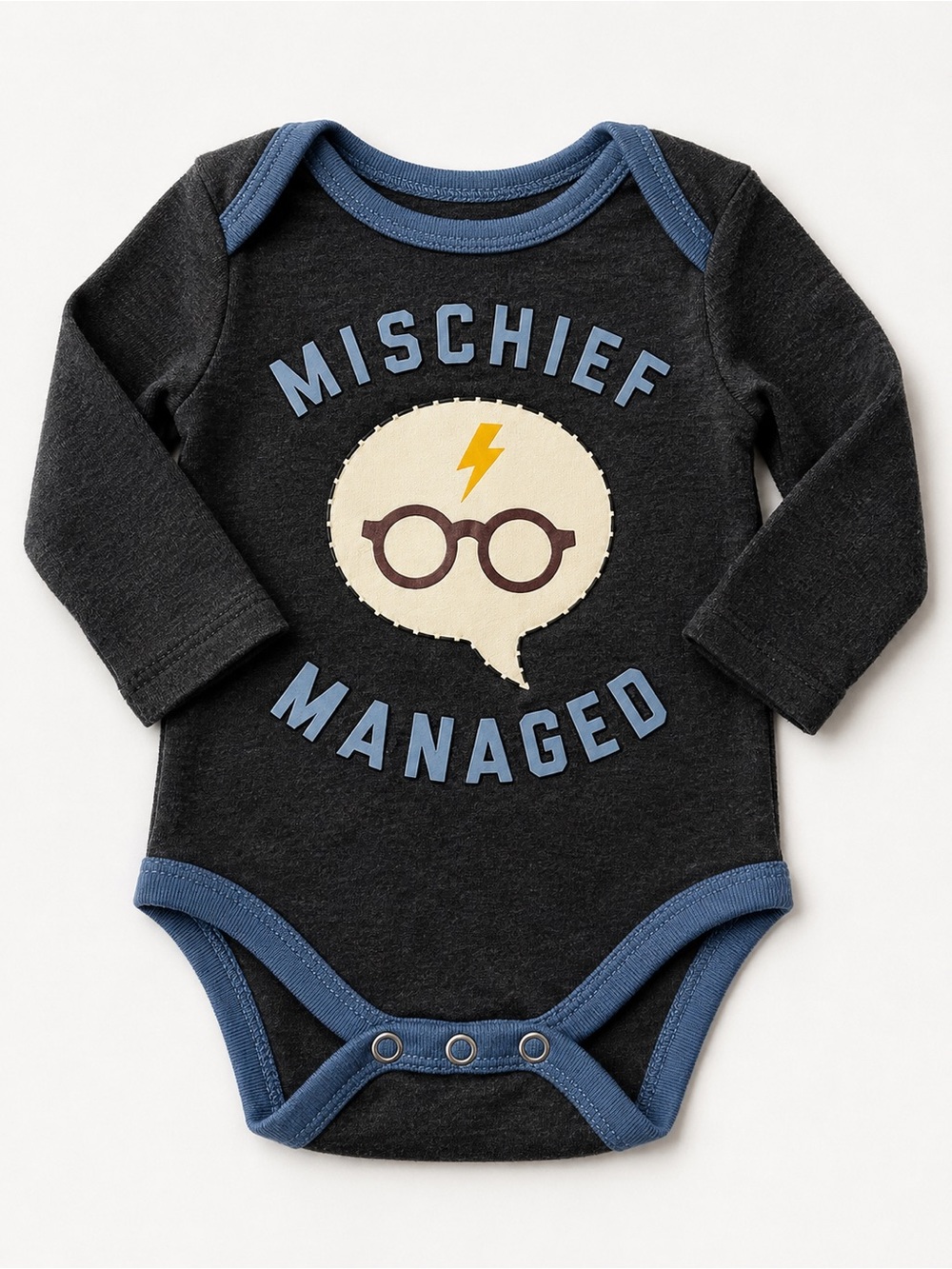 Harry Potter Warner Bros. Black & Blue "Mischief Managed" Baby Bodysuit